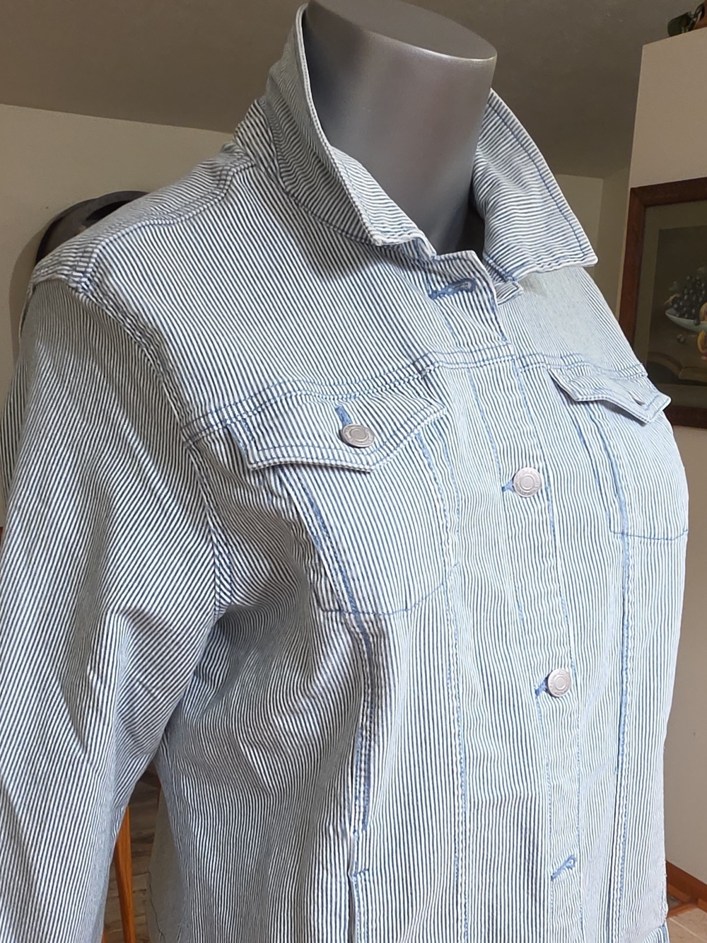 Croft & Barrow Women’s XL Blue/White Striped Button-Front Short Jean Jacket